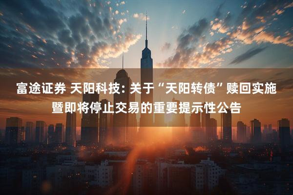 富途证券 天阳科技: 关于“天阳转债”赎回实施暨即将停止交易的重要提示性公告